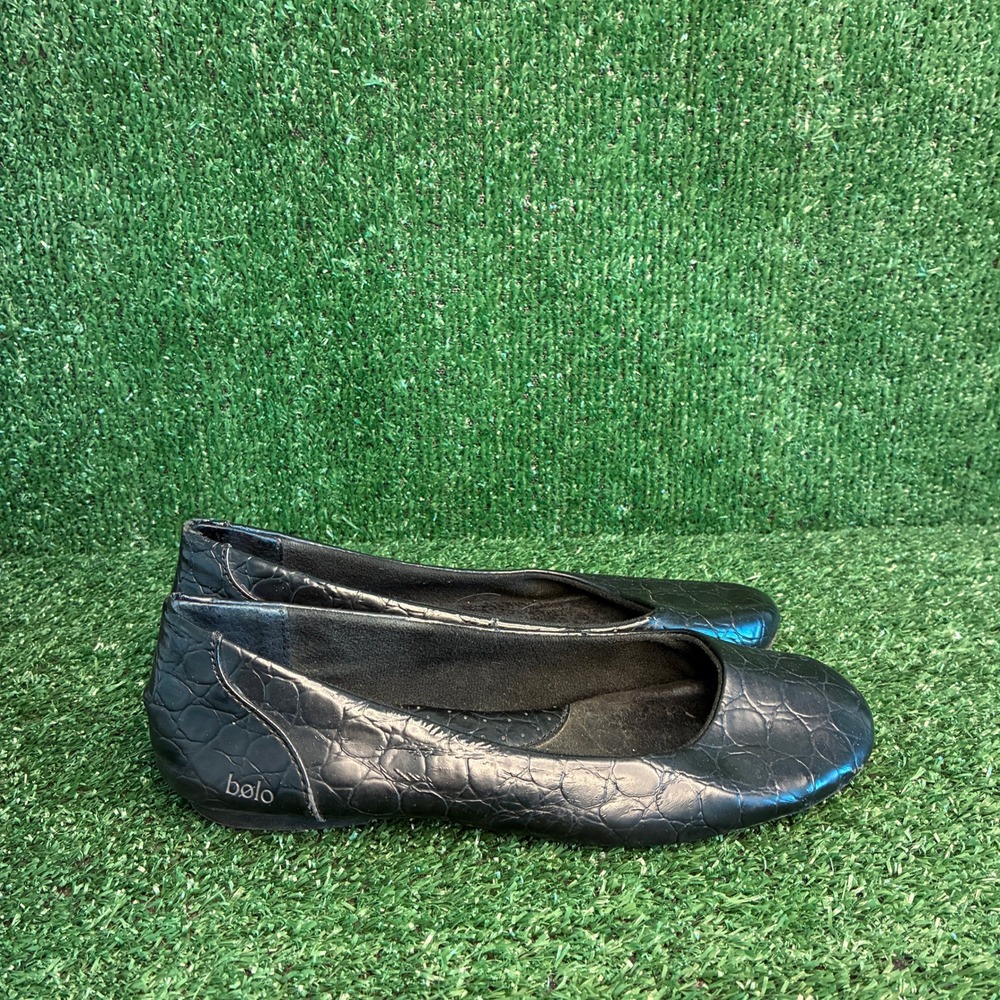 Bolo Croc Embossed Leather Comfort Cushioned Classic Ballet Flat Black Women 8.5